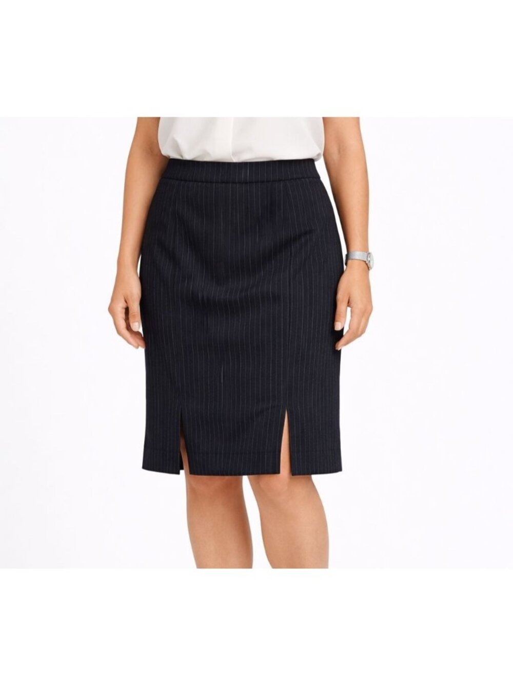 Sag Harbor Knee High Black Pinstripe Skirt Office Double Split Front & Back 14